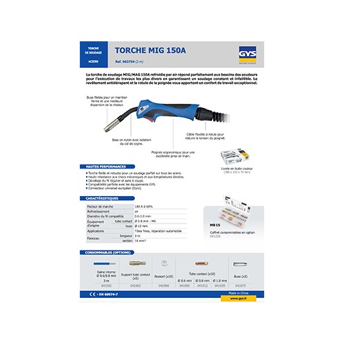 Torche MIG/MAG Acier - MB15-150A - 3M 0.8