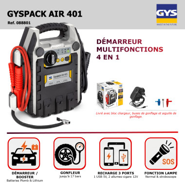 Démarreur autonome urgence polyvalent gonfleur chargeur